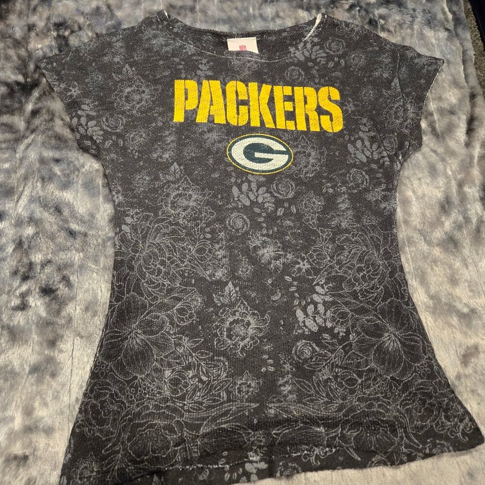 NFL Teen Apparel Medium 7-9 Sheer Green Bay Packer top